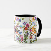 MUG OISEAU JAUNE FLEURS DE COULEUR D'EAU WHIMSIQUE (Devant droit)