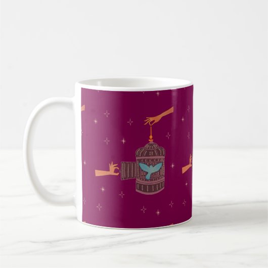 Mug Oiseau libre Cage à oiseaux | Art folklorique Main (Gauche)
