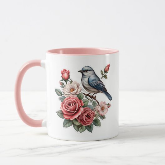 Mug oiseau mignon et fleurs (Gauche)