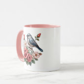 Mug oiseau mignon et fleurs (Devant gauche)