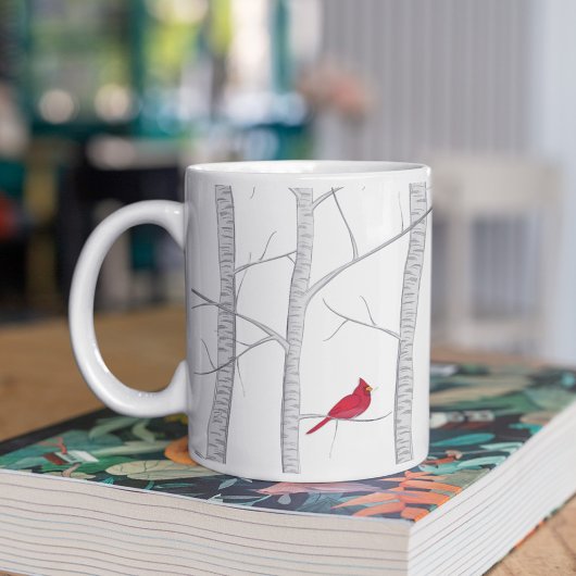 Mug Oiseau rouge artistique Arbre d'hiver Pays Forêt