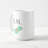 Mug Oiseau vert Pastel Monogrammé (Devant gauche)