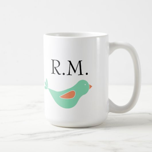 Mug Oiseau vert Pastel Monogrammé (Droite)