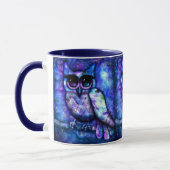Mug Oiseau Whimsical Big Eye Owl Bleu pourpre nuit (Gauche)