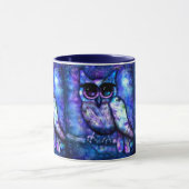 Mug Oiseau Whimsical Big Eye Owl Bleu pourpre nuit (Centre)