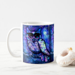 Mug Oiseau Whimsical Big Eye Owl Bleu pourpre nuit