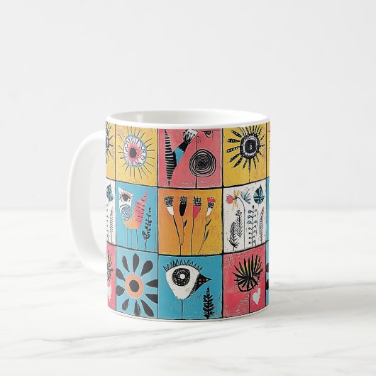Mug Oiseaux Abstraits et fleurs (Devant gauche)