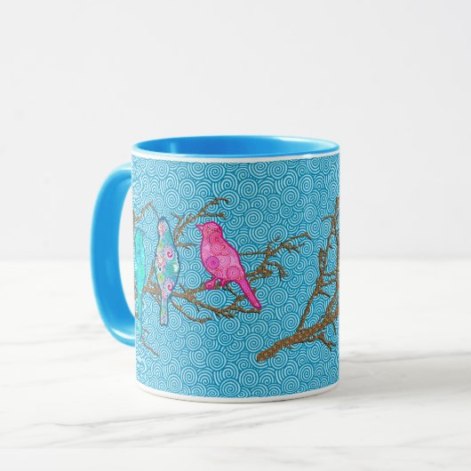 Mug Oiseaux appliqués sur une branche, Sky Blue Multi (Devant gauche)