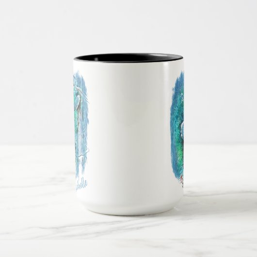 Mug Oiseaux Bleus D'Hiver Peinture Avec Nom (Centre)