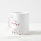Mug Oiseaux boisés d'hiver Baies rouges Joyeux Noël (Devant gauche)