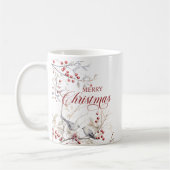 Mug Oiseaux boisés d'hiver Baies rouges Joyeux Noël (Gauche)
