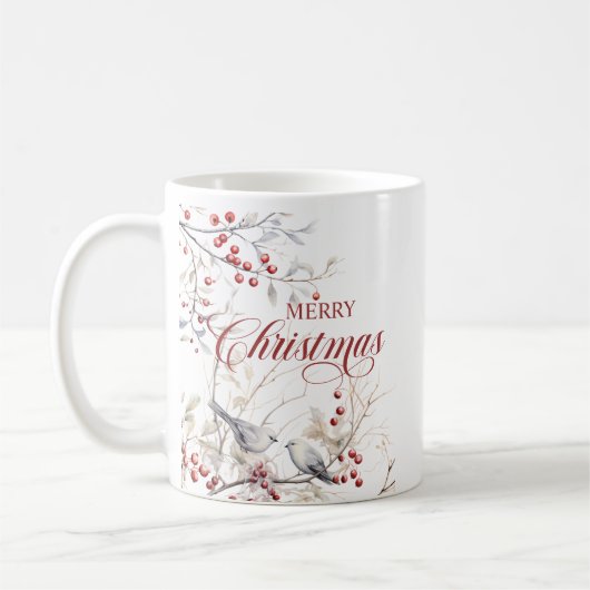 Mug Oiseaux boisés d'hiver Baies rouges Joyeux Noël (Gauche)