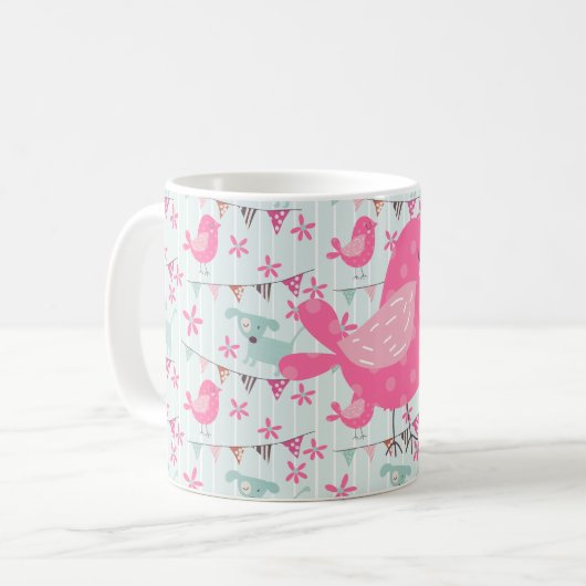 Mug Oiseaux, Chiens, Bannières, Fleurs (Devant gauche)
