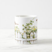 Mug Oiseaux Citrons Clôture Blanche Floral (Centre)