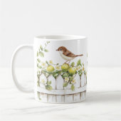 Mug Oiseaux Citrons Clôture Blanche Floral (Gauche)
