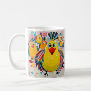 Mug Oiseaux coloré art abstrait gras géant mignon drôl