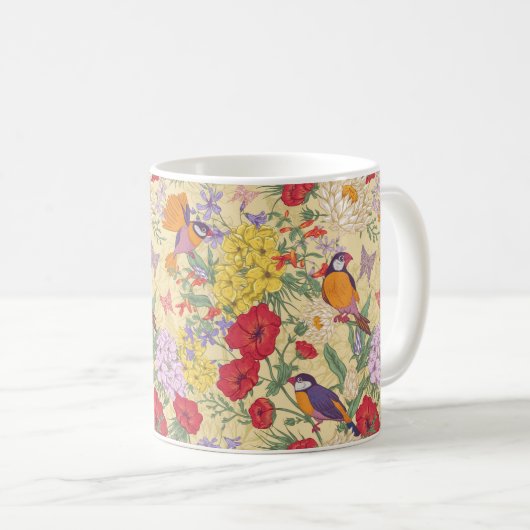 Mug Oiseaux colorés et fleurs (Devant droit)