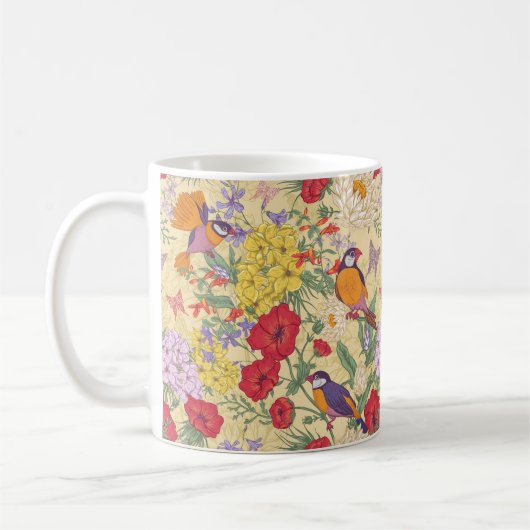 Mug Oiseaux colorés et fleurs (Gauche)