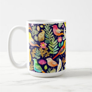 Mug Oiseaux colorés motifs floraux décor bleu