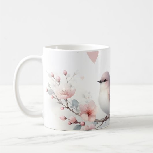 Mug Oiseaux d'amour romantiques Branche de fleurs de c (Gauche)