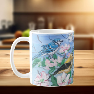 Mug Oiseaux dans la cour geai bleu pinson jaune