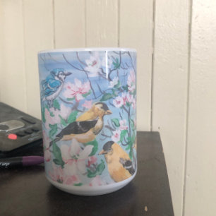 Mug Oiseaux dans le jardin bleu jay jaune finch