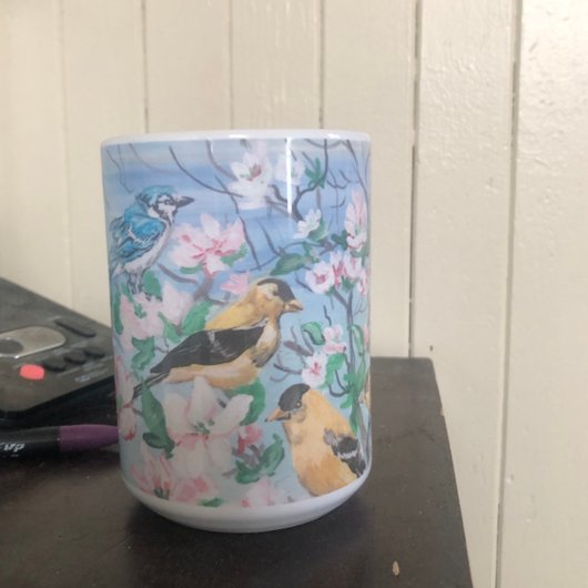 Mug Oiseaux dans le jardin bleu jay jaune finch