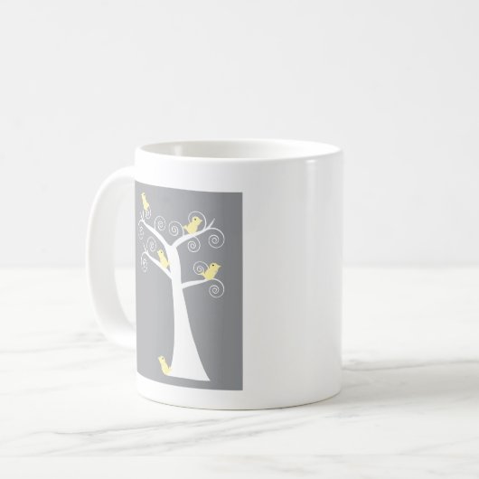 Mug Oiseaux dans un arbre Arrière - plan gris-jaune (Devant gauche)