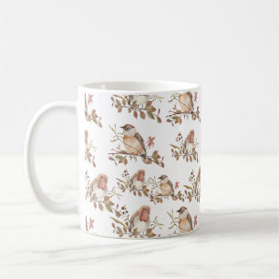 Mug Oiseaux d'automne Fleurs et Feuille Aquarelle