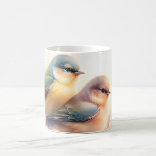 Mug Oiseaux de l'amour doux pastel de printemps Fleurs (Centre)
