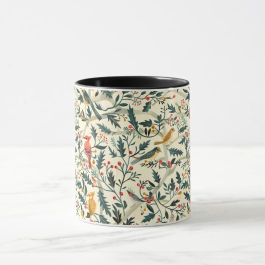 Mug Oiseaux de Noël et Feuilles (Centre)