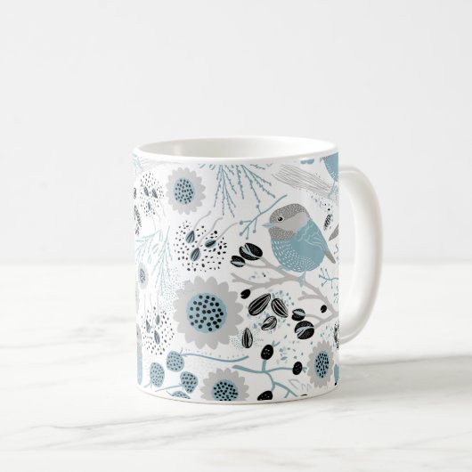 Mug Oiseaux de poulet Fleurs gris bleu mignonnes Berri (Devant droit)