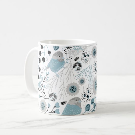 Mug Oiseaux de poulet Fleurs gris bleu mignonnes Berri (Devant gauche)