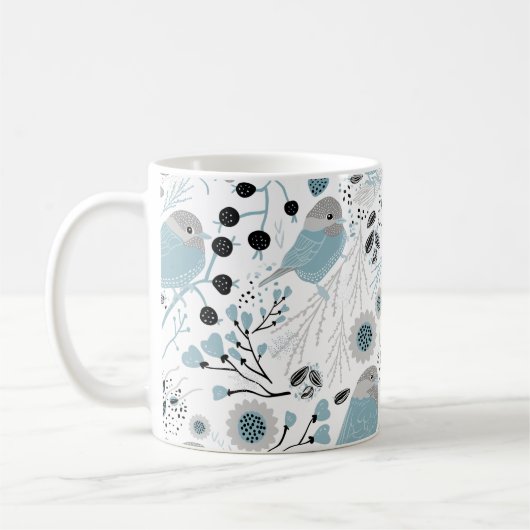 Mug Oiseaux de poulet Fleurs gris bleu mignonnes Berri (Gauche)