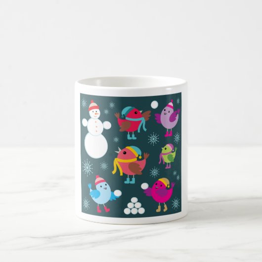Mug Oiseaux d'hiver Jouer dans la neige avec Snowman (Centre)