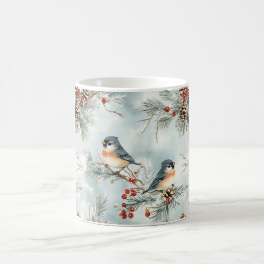 Mug Oiseaux d'hiver Motif avec Pinecones et neige (Centre)