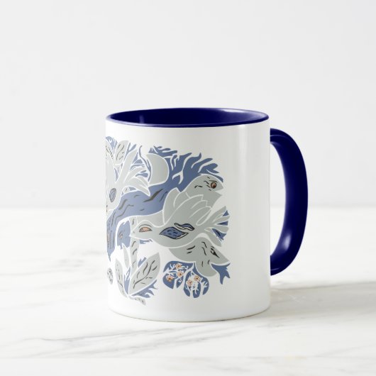 Mug Oiseaux esthétiques enchevêtrés TWArt gris 12 bleu (Devant droit)