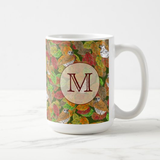 Mug Oiseaux et feuilles d'automne monogramme initial p (Droite)