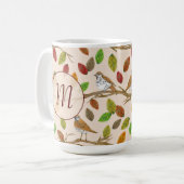 Mug Oiseaux et feuilles d'automne monogramme initial p (Devant gauche)