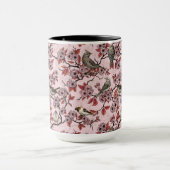 Mug Oiseaux et fleurs de cerisier sur fond rose (Centre)