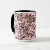 Mug Oiseaux et fleurs de cerisier sur fond rose (Devant gauche)