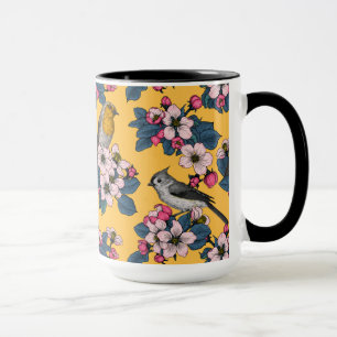 Mug Oiseaux et fleurs sur le jaune