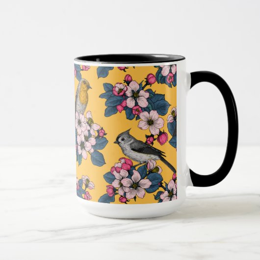 Mug Oiseaux et fleurs sur le jaune (Droite)