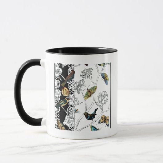 Mug Oiseaux et papillons sur un Arrière - plan noir et (Gauche)
