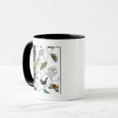 Mug Oiseaux et papillons sur un Arrière - plan noir et (Devant gauche)