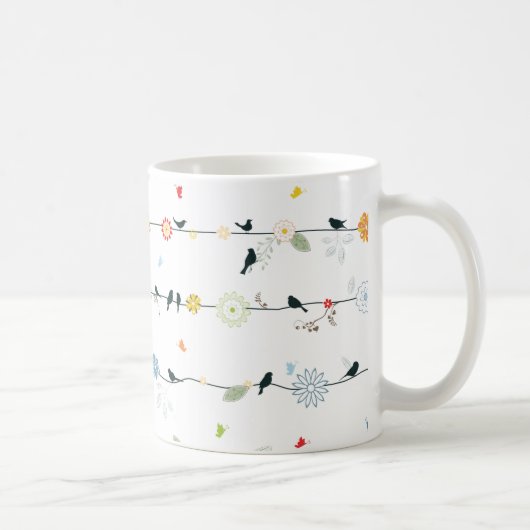 Mug Oiseaux féminins sur un fil et des fleurs (Droite)