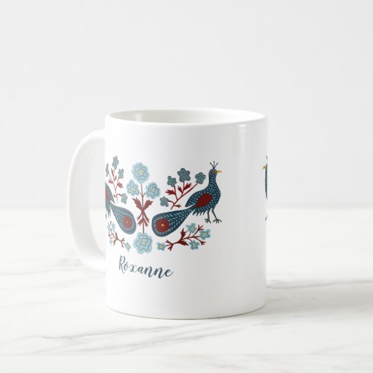 Mug Oiseaux Fleurs Boho Design CUSTOMISÉ (Devant gauche)