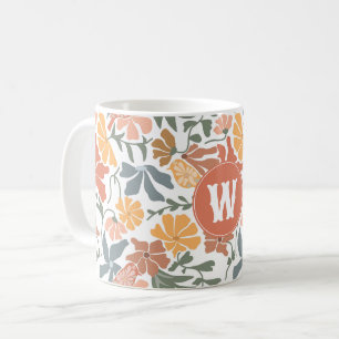 Mug Oiseaux floraux Abstraits Mi-Siècle Monogramme mod