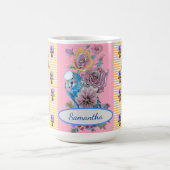 Mug oiseaux floraux Budgie bleu rose peint à la ma (Centre)