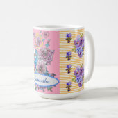 Mug oiseaux floraux Budgie bleu rose peint à la ma (Devant droit)